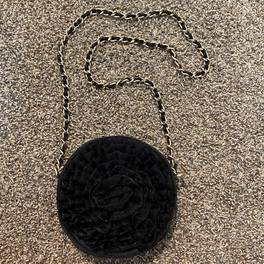 Betsey Johnson Black Satin, Lace Flower Crossbody Bag